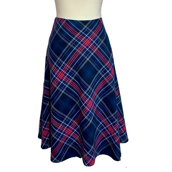 Evan Picone Vintage A-Line Tartan Plaid Skirt Navy Blue and Magenta Size 8P - Picture 1 of 7